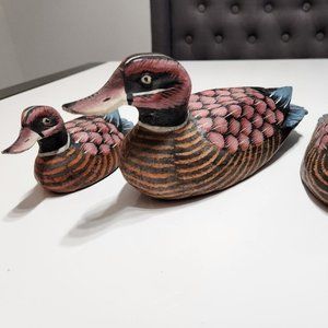 Hand Carved Wooden Ducks 3 Pieces Hand Painted With Great Detail